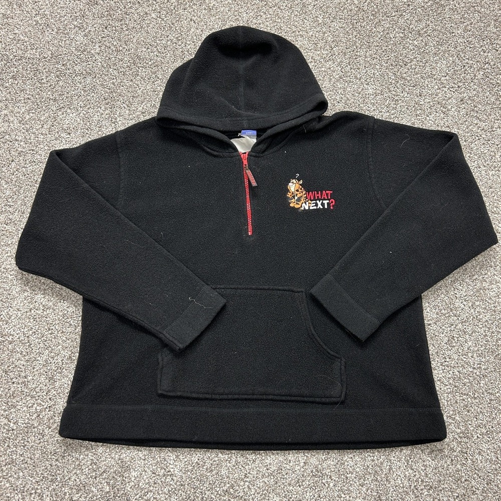 Vintage Disney Hoodie Womens Large Black Fleece Tigger Winnie The Pooh 1/4 Zip